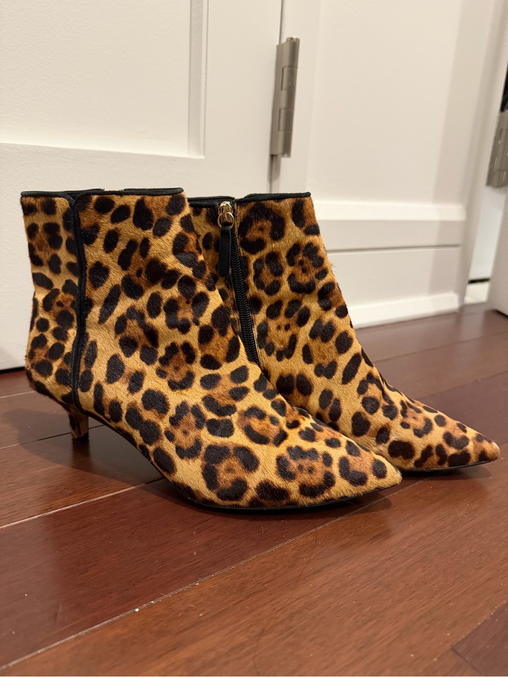J. Crew Leopard Print Pointed Ankle Boots - Tan & Black